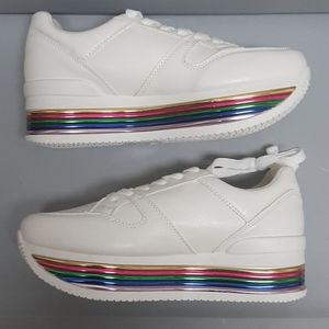 New Qupid White Lace Up Platform Sneakers